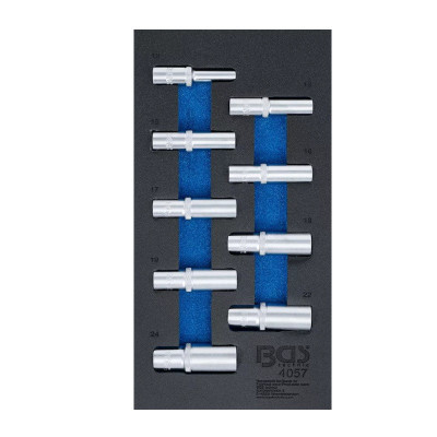 Wkład do wózka warsztatowego 1/3: Wkłady do kluczy nasadowych sześciokątnych 12,5 mm (1/2") 10-24 mm głębokie 9 szt.