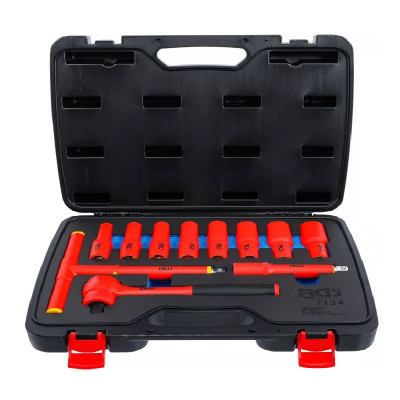 Zestaw kluczy nasadowych VDE Napęd kwadratowy 12,5 mm (1/2") Rozmiar klucza 10 - 24 mm  11 elementów